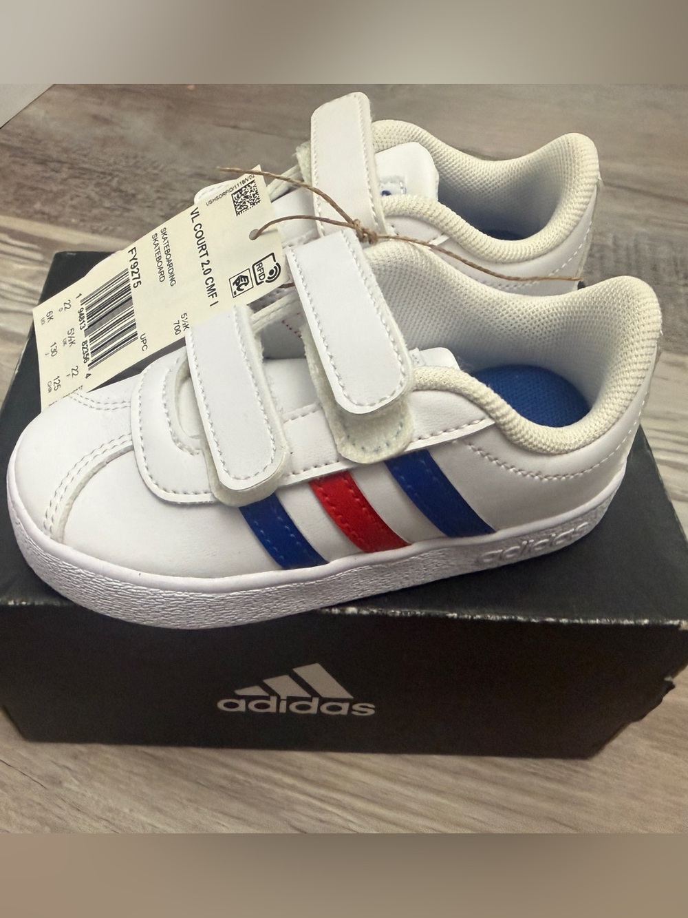 adidas Kids White Sneakers with Red & Blue Stripes NWT